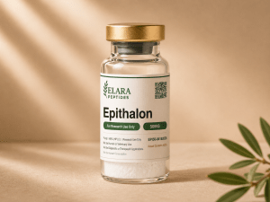 Epithalon AEDG tetrapeptide 50mg research vial with Elara label, 99%+ HPLC purity