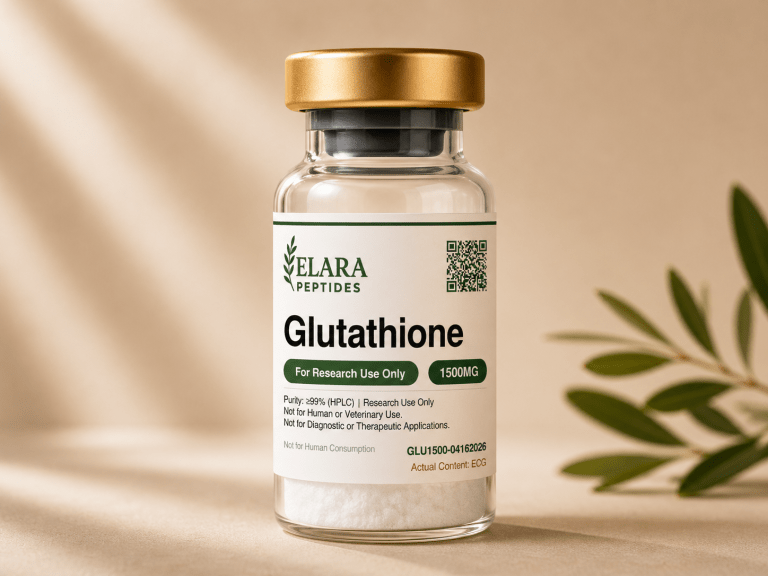 Glutathione GSH 1500mg antioxidant tripeptide research vial with Elara label, 99%+ HPLC purity