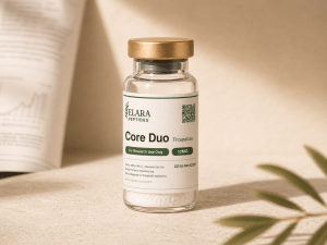 Tirzepatide 10mg research peptide vial with Elara label, 99%+ HPLC purity
